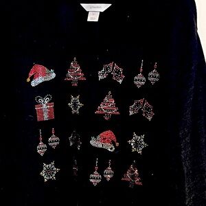 CJ Banks Black Holiday Sweater with Festive Rhinestones